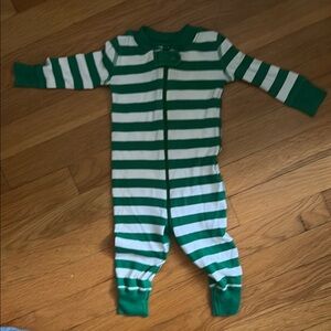 Hanna Andersson Green and White Striped Footie One Piece